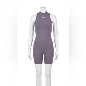 Better Me BTTRM Mauve Taupe Mock Neck Zip-Back Sleeveless Romper Women’s Medium